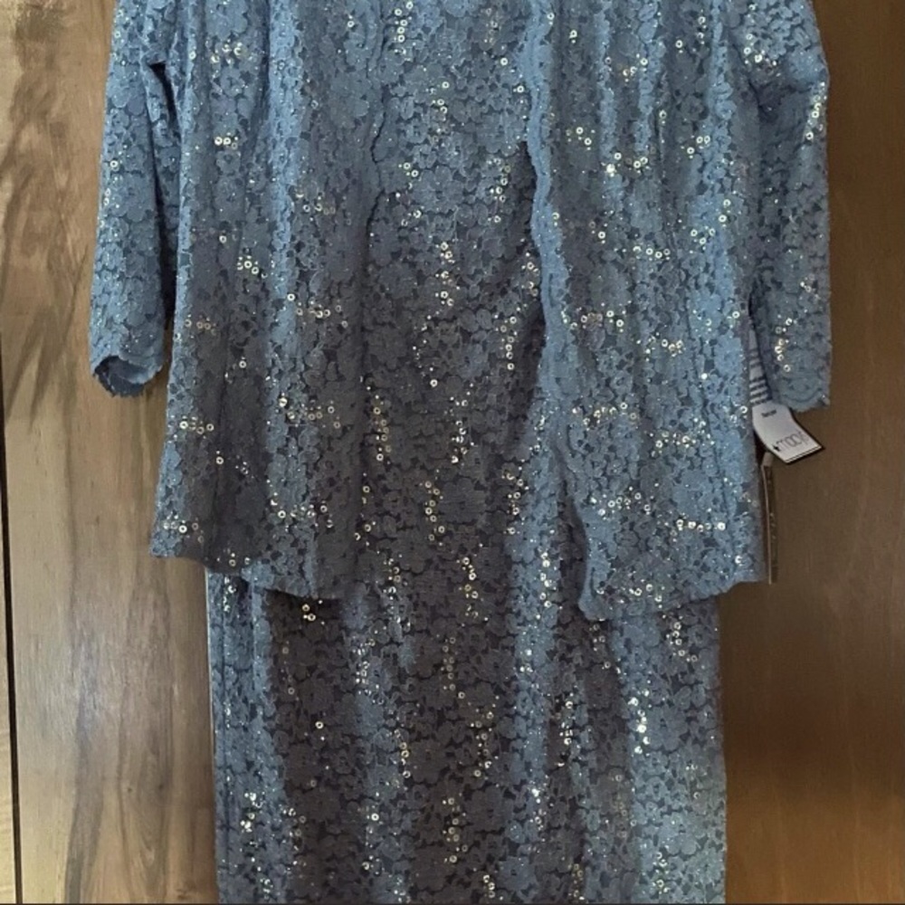 Mother of the Bride Tea-Length Scalloped Lace Jacket Dress